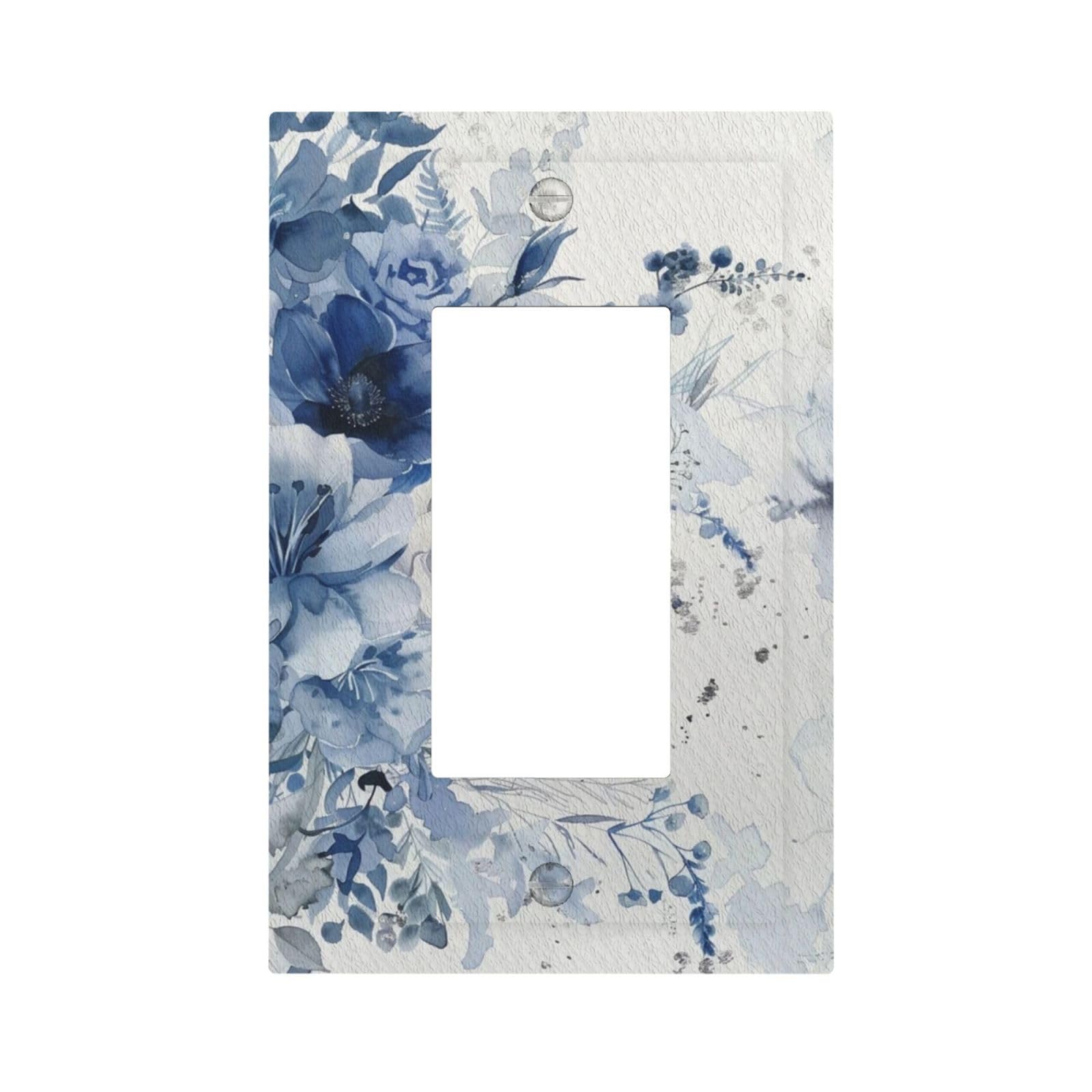 Dwbguo Elegant Blue Bloom Decorative Outlet Covers Elegant Watercolor Blue White Rose Floral 1 Gang Rocker Light Switch Covers Single Decora Gfci Device Wall Plate For Bathroom Living Room Decor