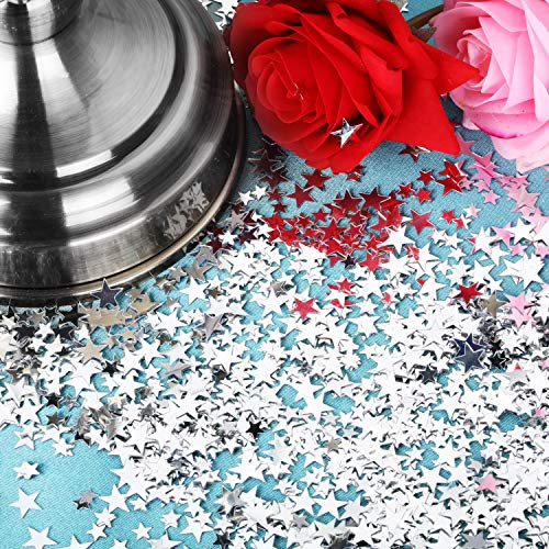 Image of Hestya 60g Star Confetti Glitter Table Confetti Metallic Foil Stars for Party Wedding Festival Decorations(Silver,10mm and 6mm)