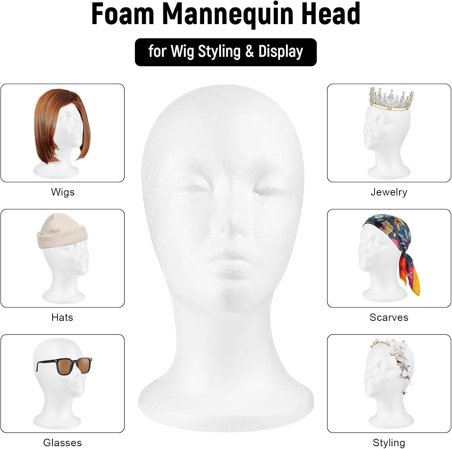 3 Pcs Female Foam Wig Head Long Neck, Styrofoam Mannequin Head Stand for Wig Styling Display, Wig Stand with Head for Multipurpose Use: Display Hair, Hats, Hairpieces, Makeup Practice, Salon, Travel