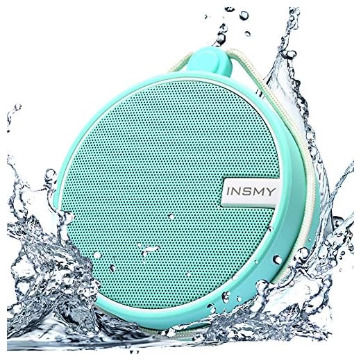 INSMY IPX7 Waterproof Shower Bluetooth Speaker, Portable Wireless Outdoor Speaker with HD Sound, Support TF Card, Suction Cup for Home, Pool, Beach, Boating, Hiking 12H Playtime (Mint)