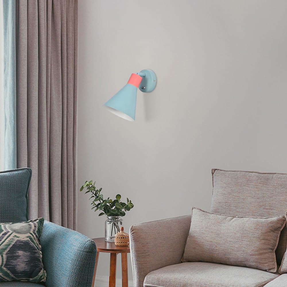 Applique da Parete Blu con Interruttore, Lampada in Metallo, Luce da Comodino/da Lettura, Applique Regolabili con Cablaggio Fisso E27, Illuminazione per Camera da Letto, Soggiorno,