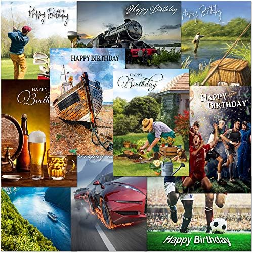 Pack of 10 Premium Male Birthday Greeting Cards from Olivia. A5 Standard Size Multipack Assortment with Peel and Seal Envelopes