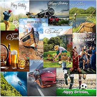 Pack of 10 Premium Male Birthday Greeting Cards from Olivia. A5 Standard Size Multipack Assortment with Peel and Seal Envelopes