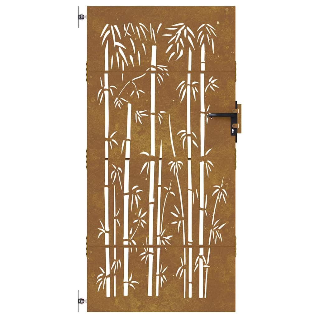 vidaXL Puerta de jardín Acero corten diseño bambú 85x175 cm, Puerta de Metal, Puerta Delantera de jardín, Puerta de jardín con Cerradura
