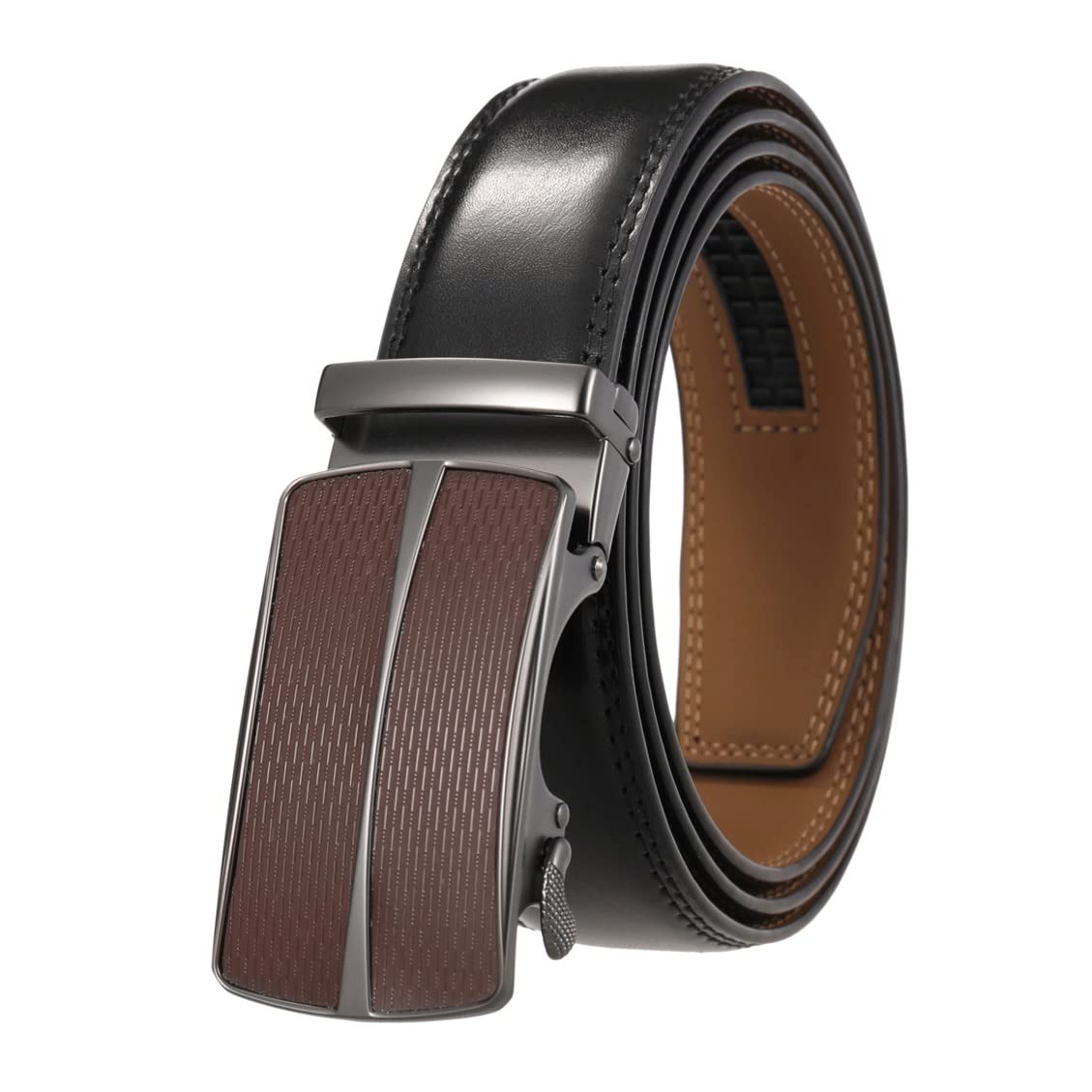 Mens Business-Stil Gürtel Schwarz Lederband Männliche Taille Automatische Schnalle-Gürtel for Männer Gürtelgürtel (Color : Black, Size : 110cm)