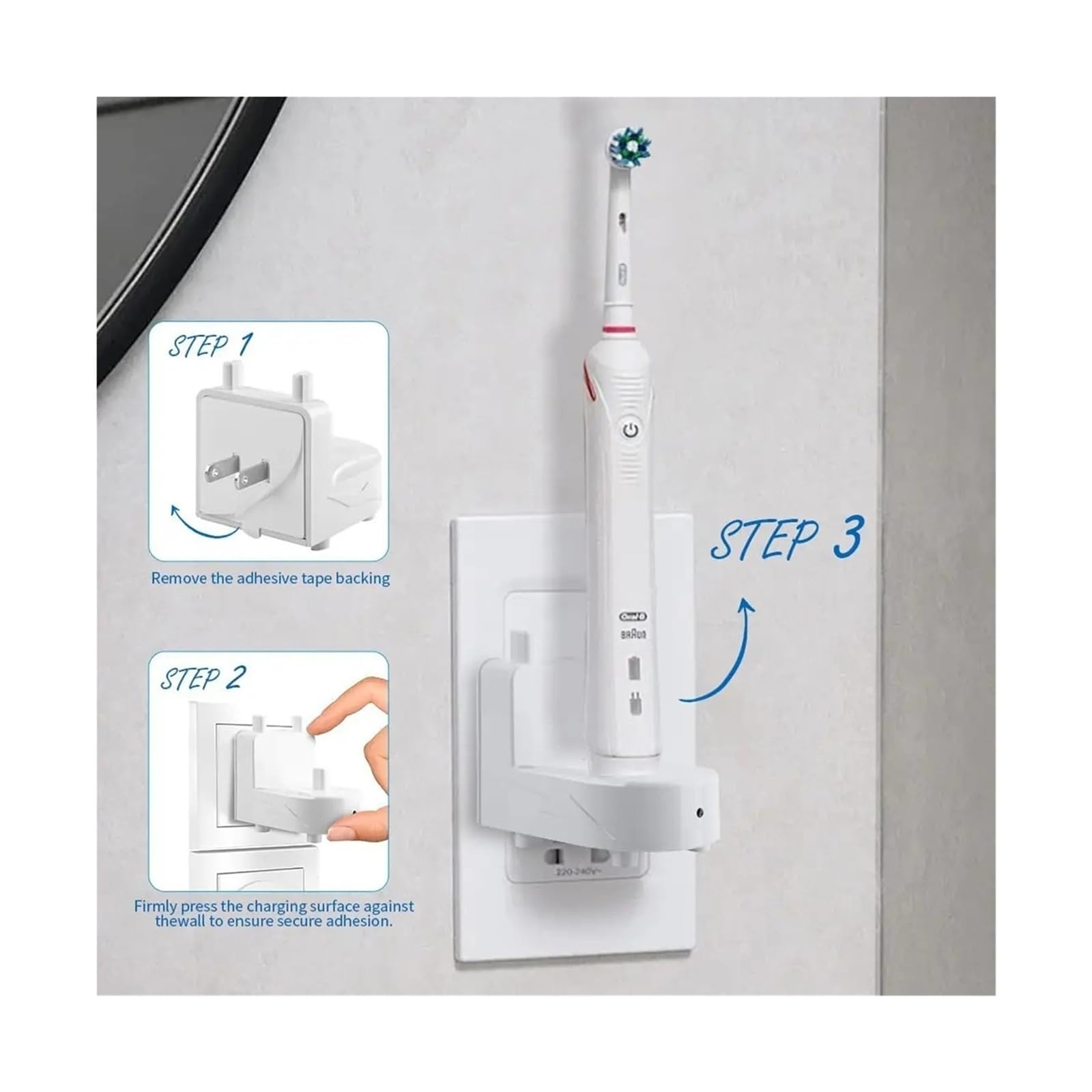 Caricabatterie da parete per spazzolino elettrico, compatibile con Oral-B e Braun, resistente all'acqua (US White)