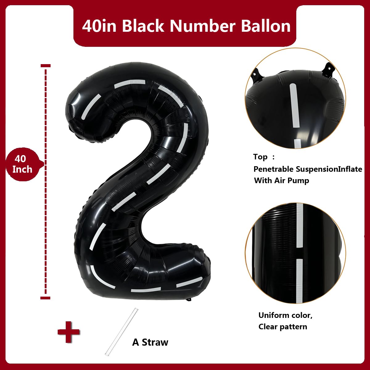 Red 0 balloon 40 Inch Giant Helium Foil Number 0 to 9 Red Balloon Birthday Wedding Party Digital Decorations (Number 0) — view 8