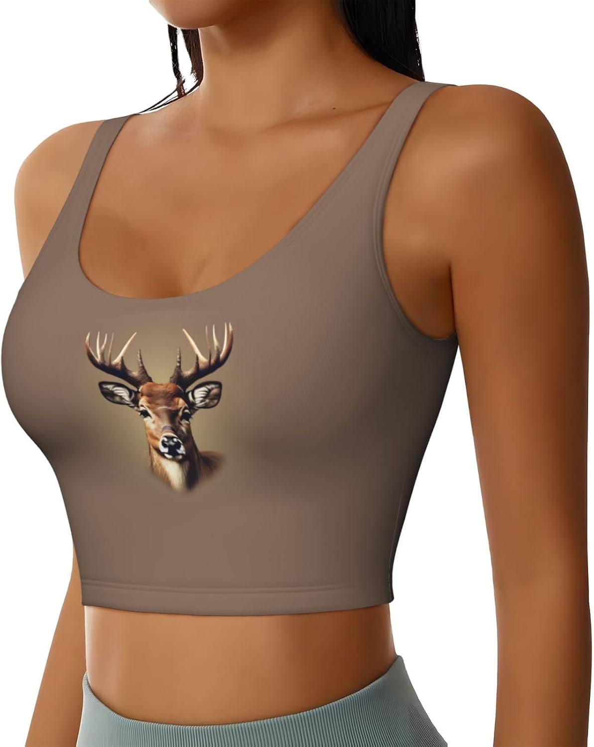Deer Head Printing Print Women's Sports Vest Breathable for Yoga Running Gym Athletic Casual Sleeveless Top