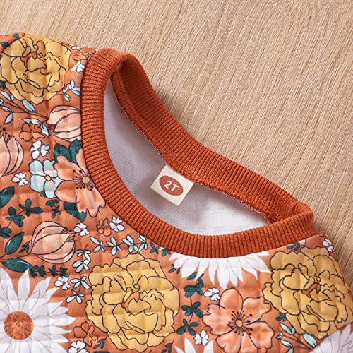Retsugo Toddler Girls Sweatshirts Fleece Long Sleeve Crewneck Pullover Floral Shirts Toddler Sunflower Clothes Kids Winter Waffle Sweater 5T/8116 Floral #TOP3