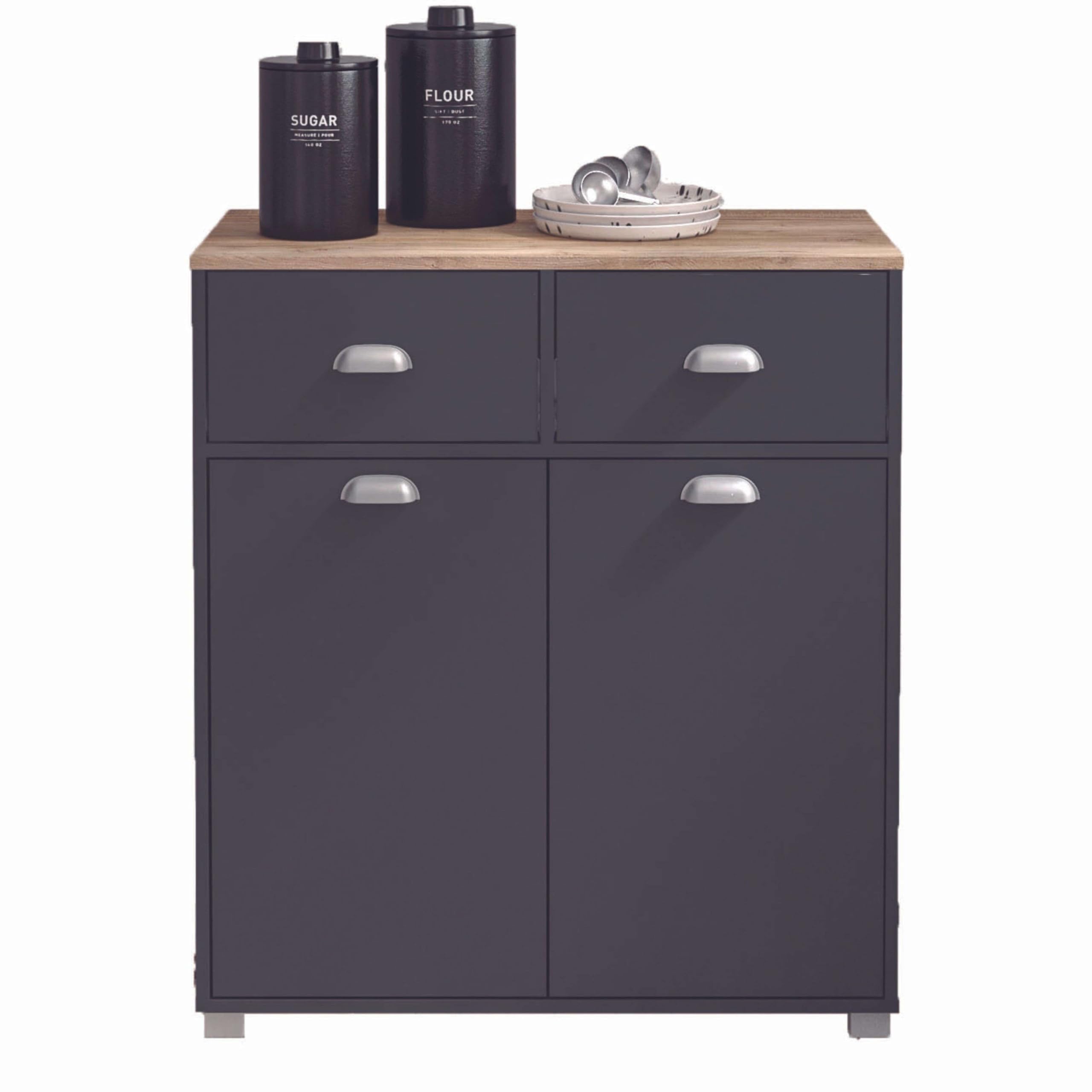 SZ Suarez Buffet Bajo Cocina Asfeld Gris Grafito 2 Puertas 2 Cajones Almacenaje Mueble Auxiliar 90x80x40 cm