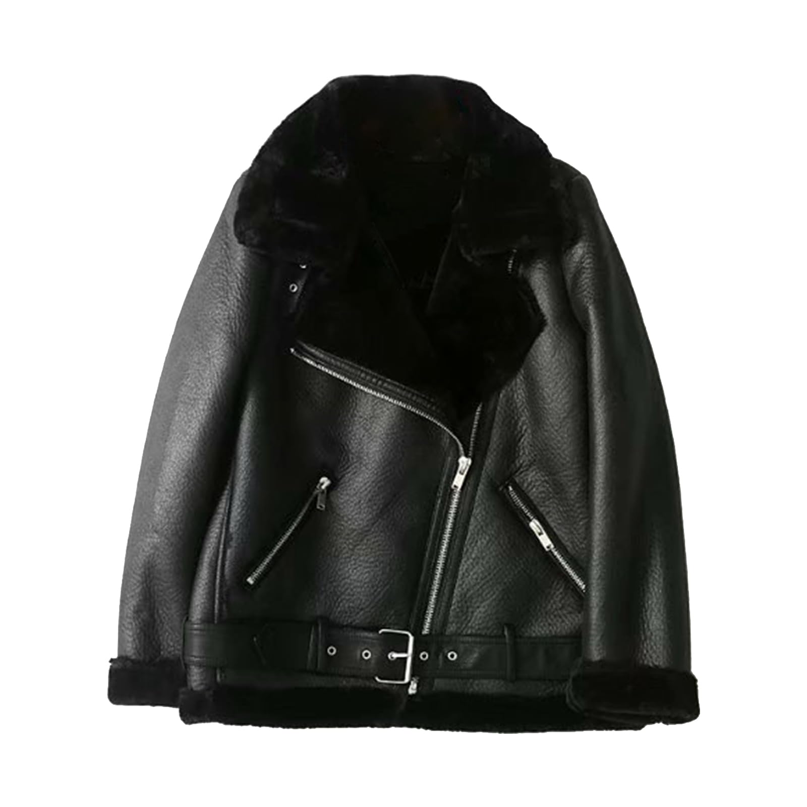 M&Catree Chaqueta Mujer de Ante Sintético, Cazadora Moto Biker con Forro de Borreguito, Abrigo Invierno Aviador Bomber con Pelo Sintético