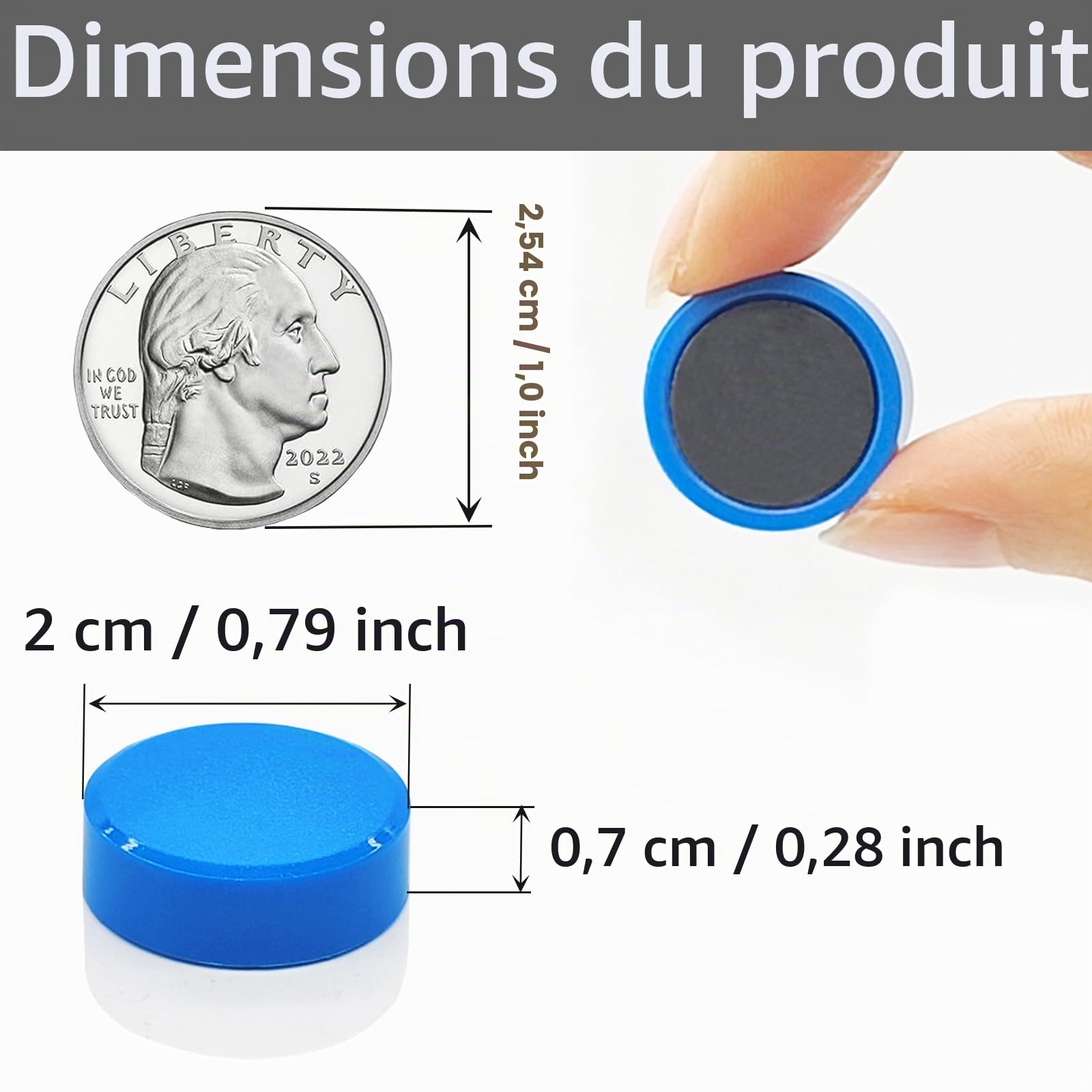 80PCS Aimant Frigo Puissant, Tableau Magnétique Plat, Mini Rond Magnets pour L'école, Bureau (Bleue)