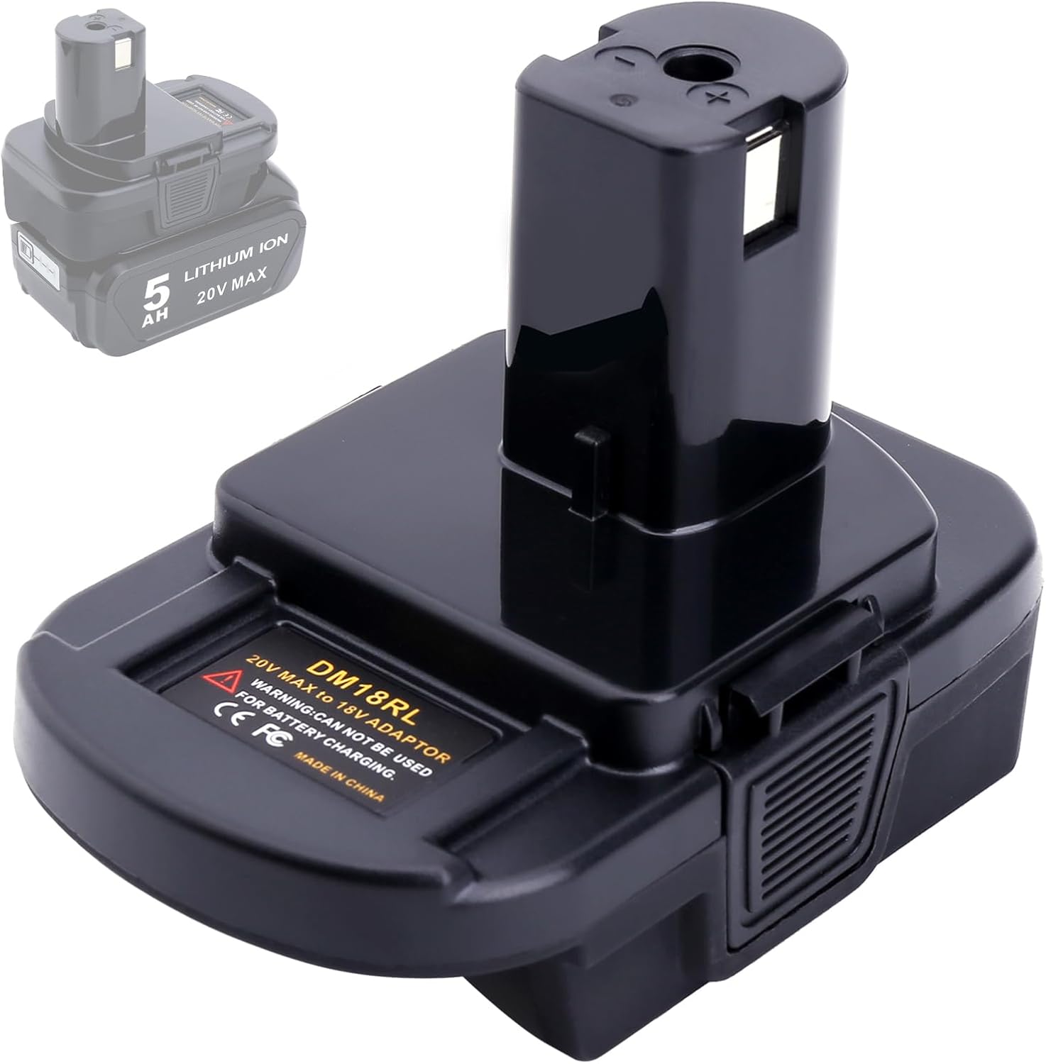 Lasica DM18RL Adapter Compatible with Ryobi 18V Tools, Adapter Compatible with Mil-Waukee M-18 18V & Compatible with Dewalt 20V Max Battery to Replacement for 18Volt ONE+ Batteries P102 P109