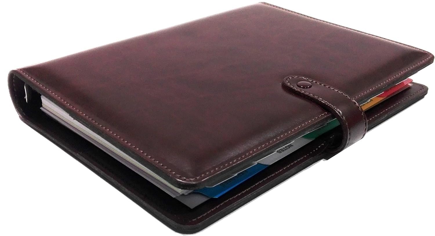 Agenda Organizer large Marrone 15x21 cm 2025 Settimanale ad anelli con Chiusura a Clik - Ecopelle Marrone con eleganti cuciture + Omaggio penna a scatto e segnalibro