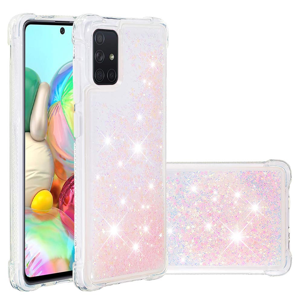 Transparent Liquid Case für Galaxy A71 Silver, Gel Silicone Phone Case Glitter Floating Liquid Cover Ultra Slim Bumper Case Sparkly Back Case Resistant Hard Compatible with Samsung Galaxy A71