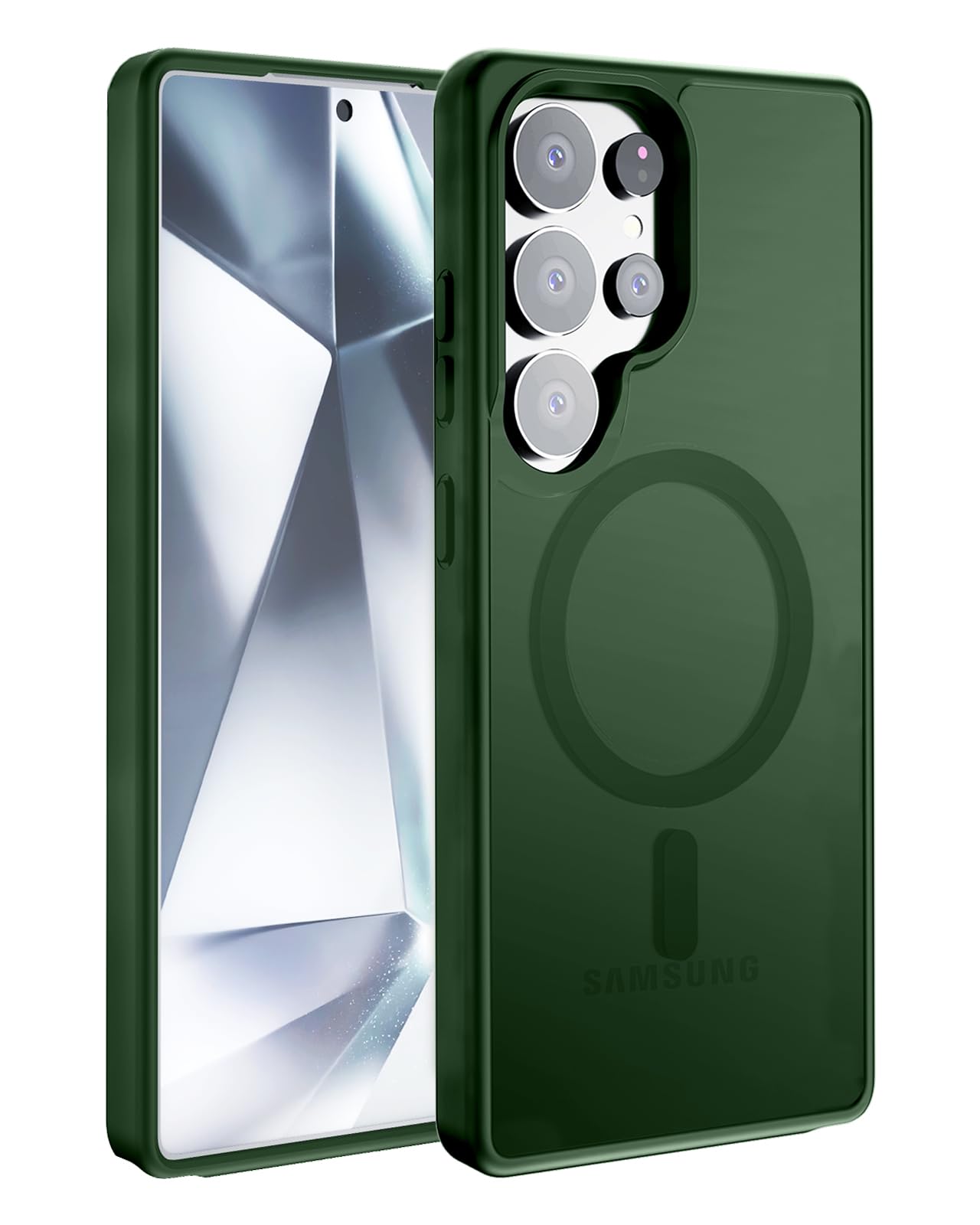 Hualele Magnetic for Samsung Galaxy S24 Ultra Case, Compatible with MagSafe, Military Grade Dropproof Translucent Matte Hard Back Slim Protective for Samsung S24 Ultra 5G Case 5G, Forest Green