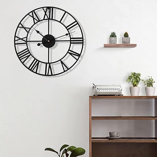 Miniatura 7 de Reloj de pared de metal industrial europeo grande, números romanos retro, movimiento de cuarzo silencioso para sala de estar, cocina, decoración del