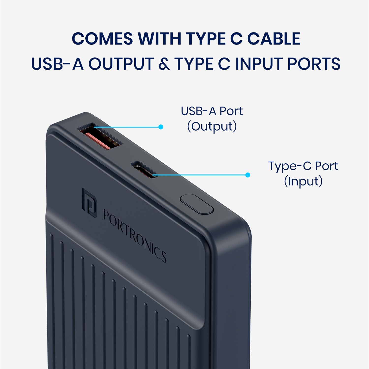 Portronics Luxcell B12 10,000mAh 12W Power Bank, Ultra Slim Power Bank with USB-A Output Port & Type C Input Port | BIS Certified | Type C Cable Included | Made in India (Dark Blue) — Amazon image 8