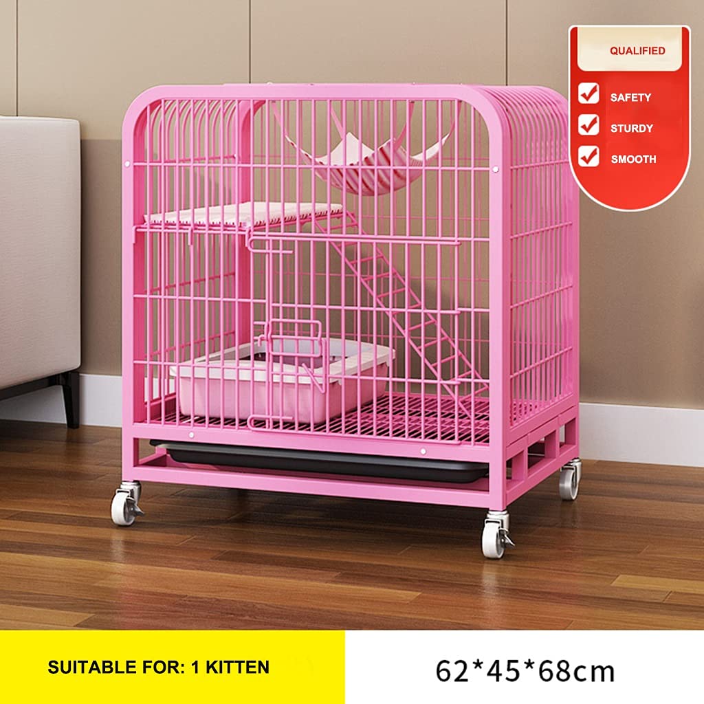 Katzenkäfig Katzenstreu Für Den Innenbereich Doppellagiges Katzenhaus Mit Zubehör Wie Hängematte Isomatte Katzentoilette Usw ( Color : Rosa , S : 62x45x68cm )