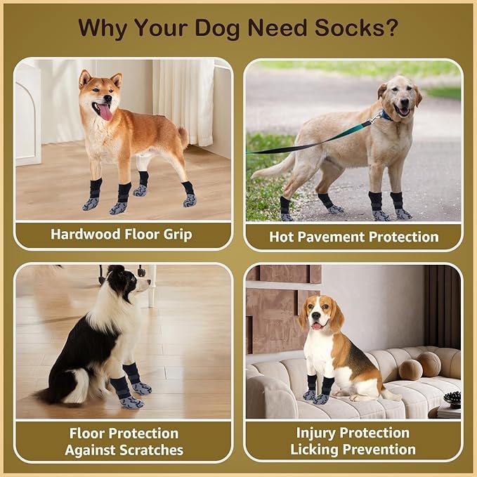 Image of KUTKUT 4Pcs Non Slip Dog Socks to Prevent Licking Paws, Strong Traction for Hardwood Floors, Senior Dogs, Paw Protector, Prevent Scratching, Double Sides Anti Slip Dog Socks(Size:- XS: L*W: 12cm*4cm)