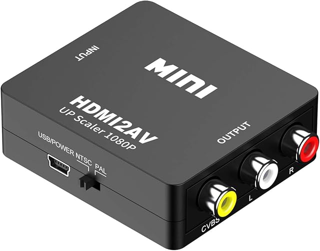 Amazon Brand - Eono HDMI to RCA Adapter, 1080P HDMI to AV 3RCA CVBs Composite Video Audio Converter Adapter Supporting PAL/NTSC with USB Charge Cable for PC Laptop HDTV DVD (Black)
