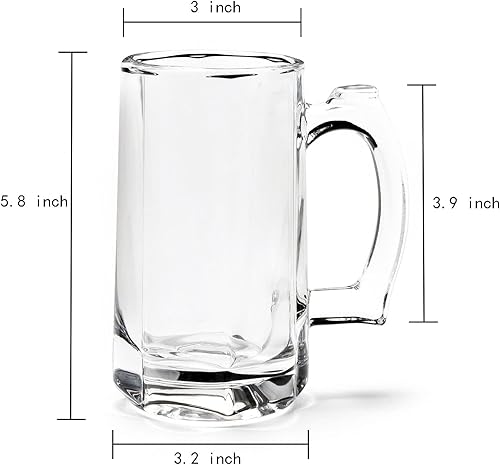 Miniatura 6 de Juego de tazas de cerveza pesadas, tazas de vidrio de 16 onzas con asa, vasos de cerveza para congelador, vasos de cerveza de 16.9 fl oz, jarra