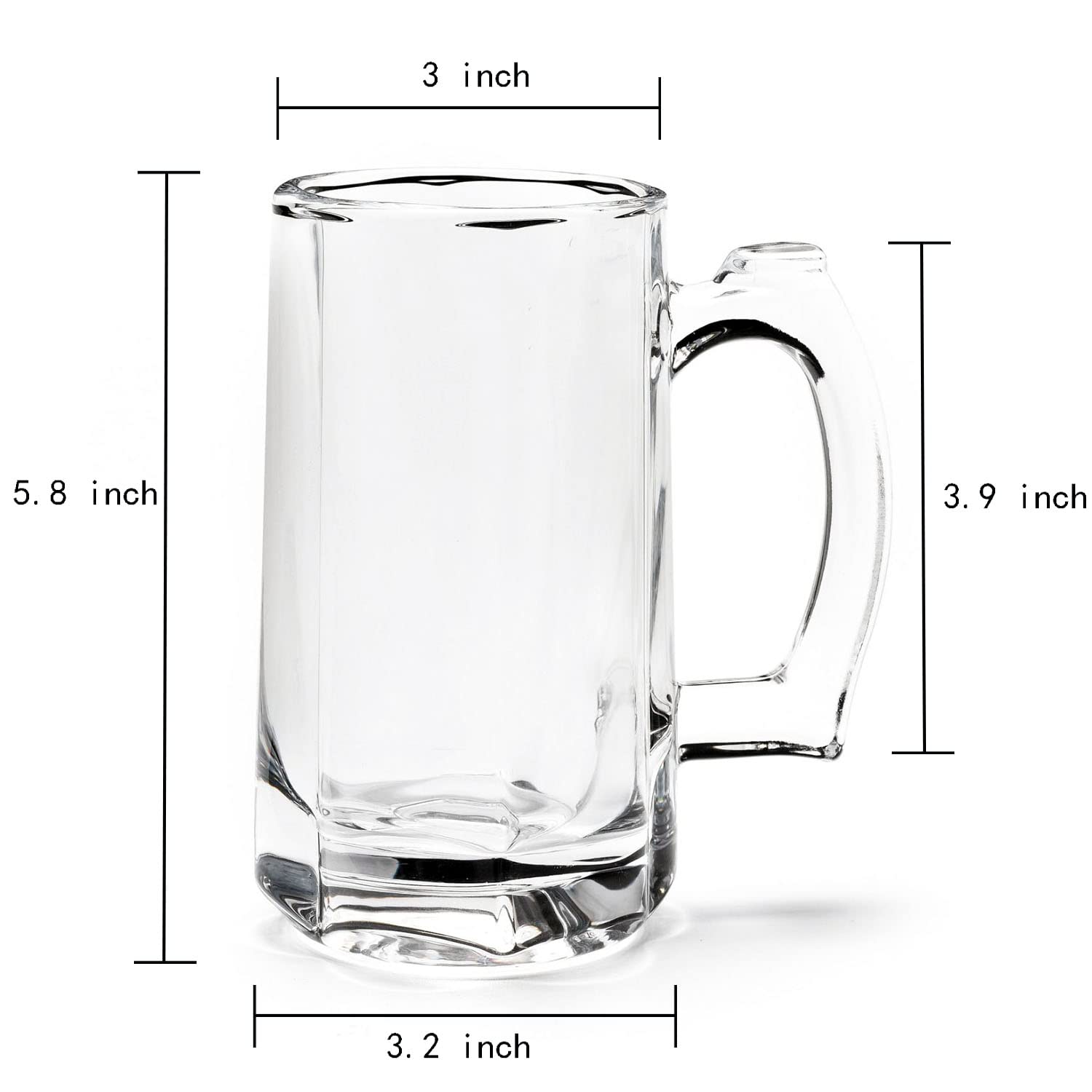 Paquete de 4 vasos de cerveza grandes pesados con asa – 12 onzas de vidrio de cerveza, juego de vasos tradicionales de cerveza