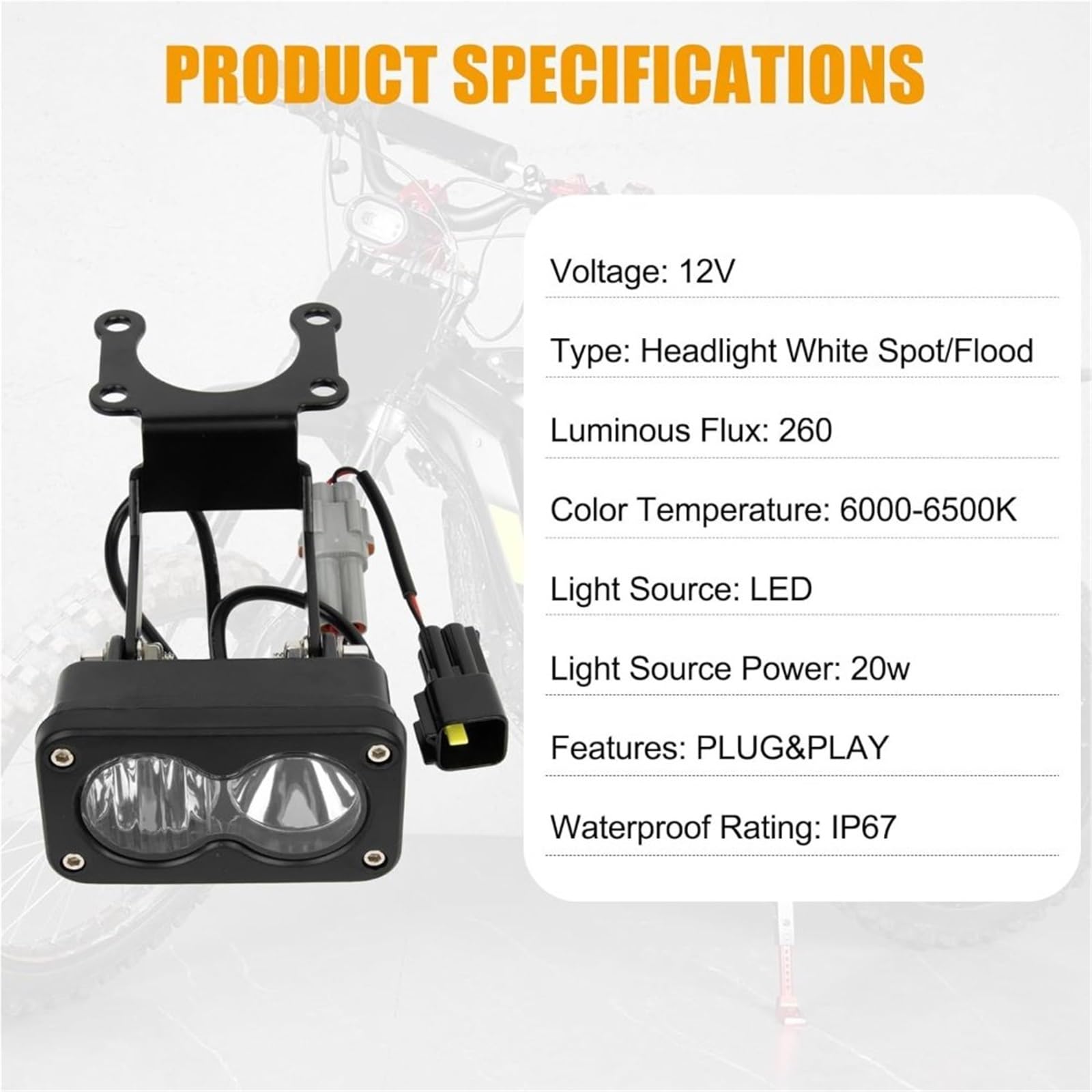LED Fendinebbia Per Sur-ron Per Light Bee S/X Faro Moto | Kit Faro Moto Da 20 W Da 3 Pollici Con Staffa Di Cablaggio Adattatore Per Sur-ron Per Light Bee S/X