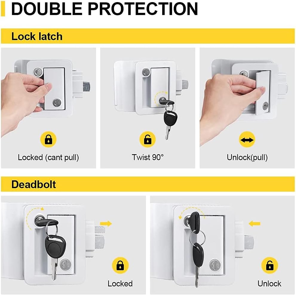 RV Entry Door Lock, Replacements for Most RV, Sturdy and Durable, Trailers and Campers with Child Lock, for Camper,Travel, Horse Trailer (Color : White) (White)