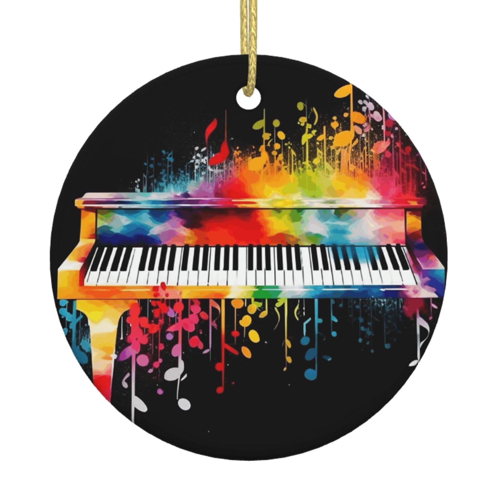 Christmas Ornaments Colorful Piano Keyboard Music Note Round Ceramic Ornament Christmas Tree Ceramic Hanging Porcelain Ornament For Xmas Tree Ceramics Hanging For Party