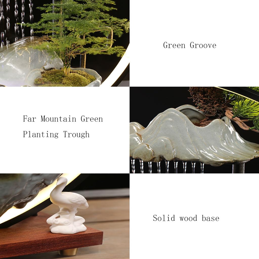 Fontana da tavolo per interni, bonsai artificiale, umidificatore per caduta d'acqua da tavolo con luce a LED e nebbia atomizzatore per la decorazione dell'home office