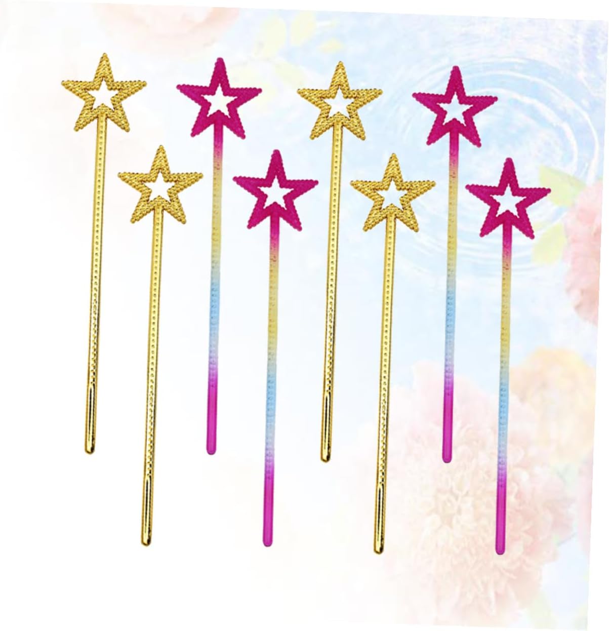 8pcs Star Shape Fairy Wands Plastic for Birthday Halloween Party Decorations Gold and Iridescent Safe Accessories for Princess Role Play and Cosplay Events