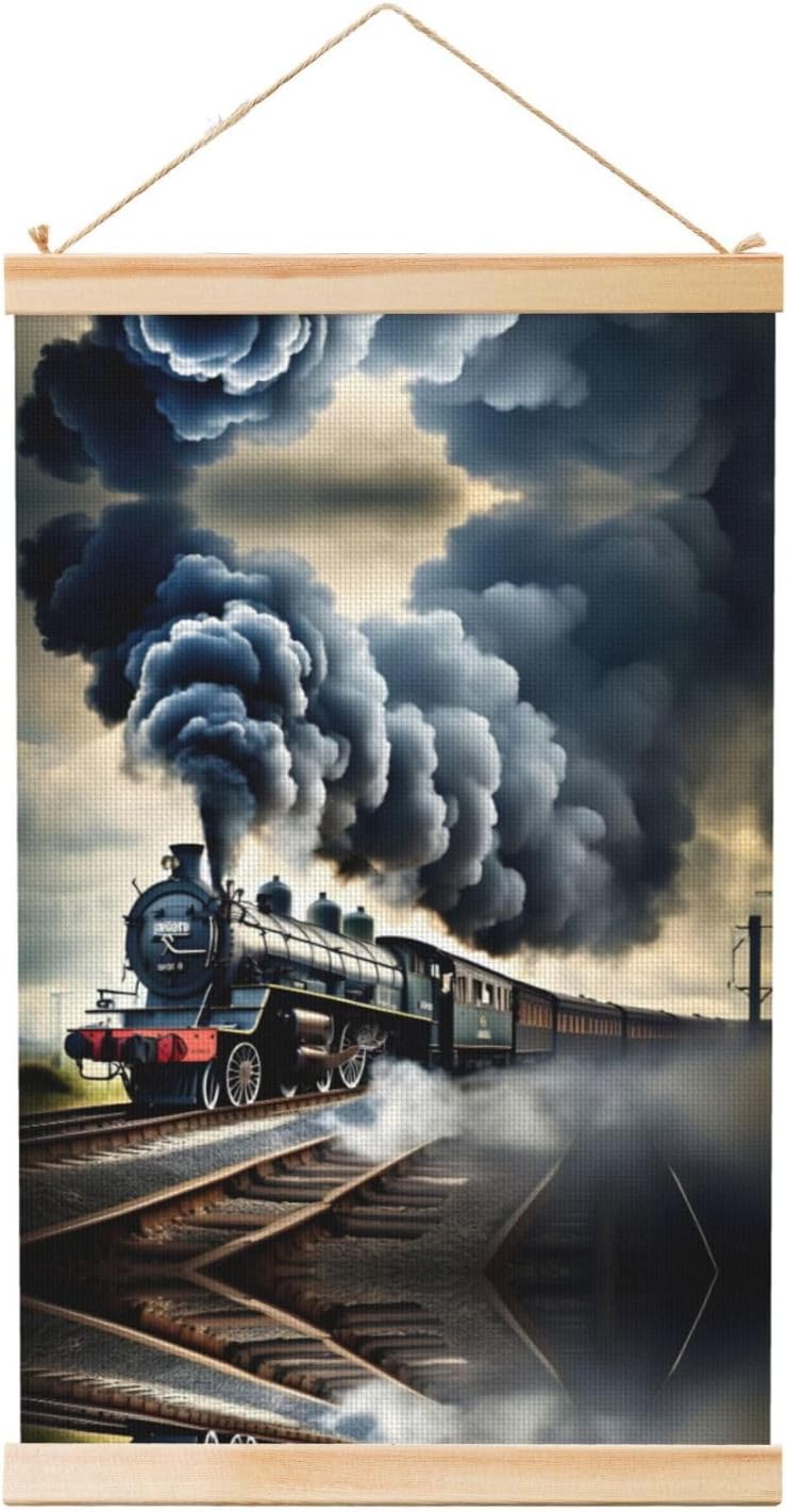 Steam Train Clouds Print Poster Hanger,Hanging Poster, Poster Frame,Wood Poster Hanger, For Wall Hanging