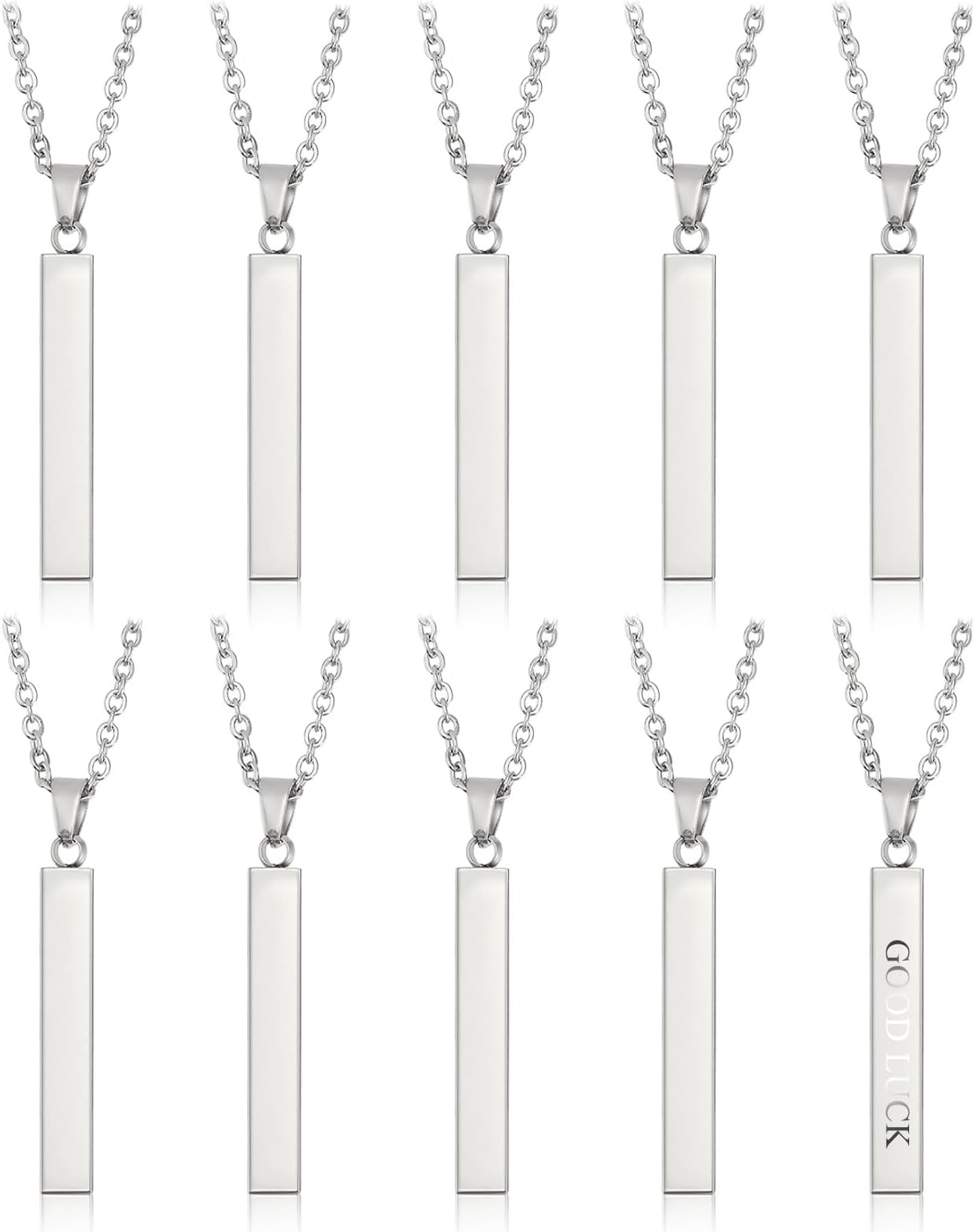 CHGCRAFT 10Pcs Stainless Steel Rectangle Pendant Necklace Engravable Stainless Steel Rectangular Pendants Stamping Blank Bar Pendant for Birthday and Christmas Gifts