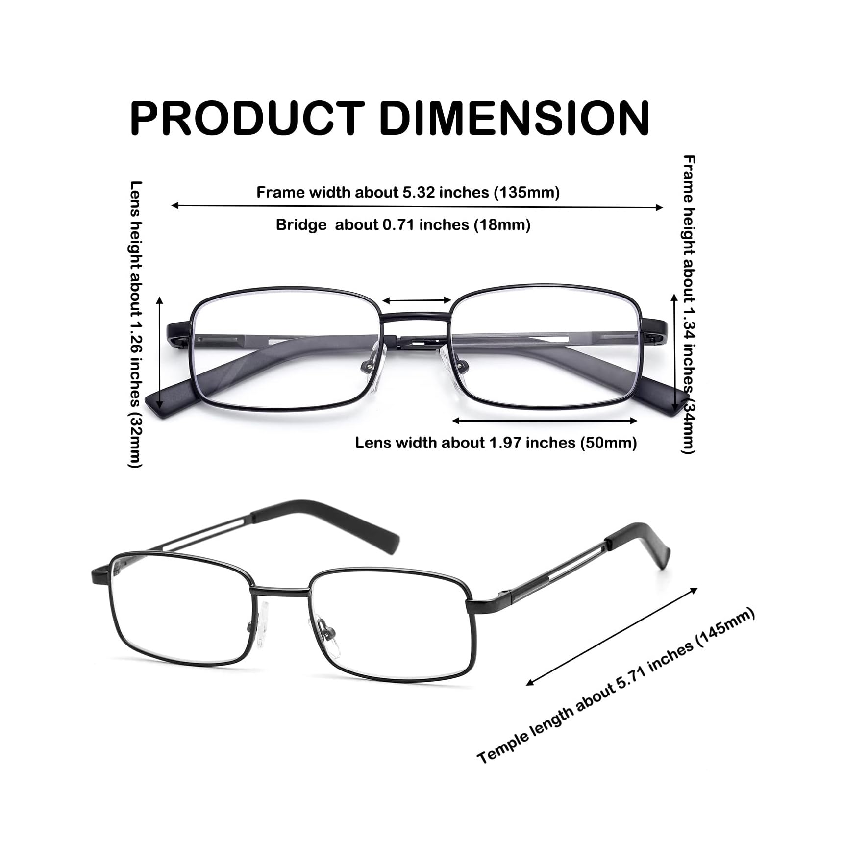 HIGHLIKE Lesebrille für Herren, Metall, biegsam, mit transparenten Gläsern, blaues Licht