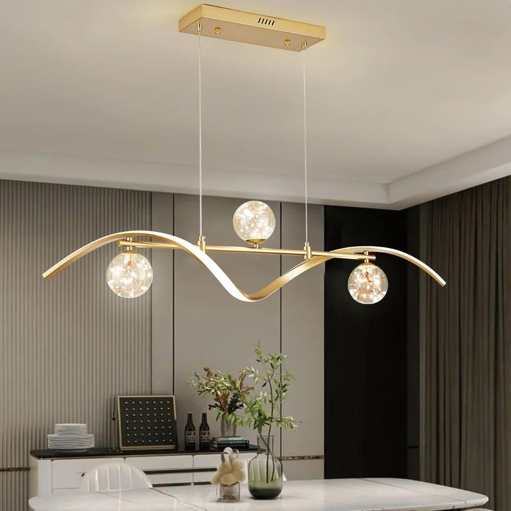 Homary Kücheninselbeleuchtung, lineare Pendelleuchte mit Glaskugelschirmen, dimmbare LED-Hängeleuchte, Gold, 4-flammig