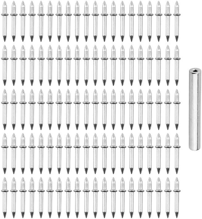 100Pcs Headed Seamless Nails with Sleeve Tool Concrete Walls, Steel Base Thread Skirting Board Fixings DIY Interior Decoration 8.5+17mm(A)