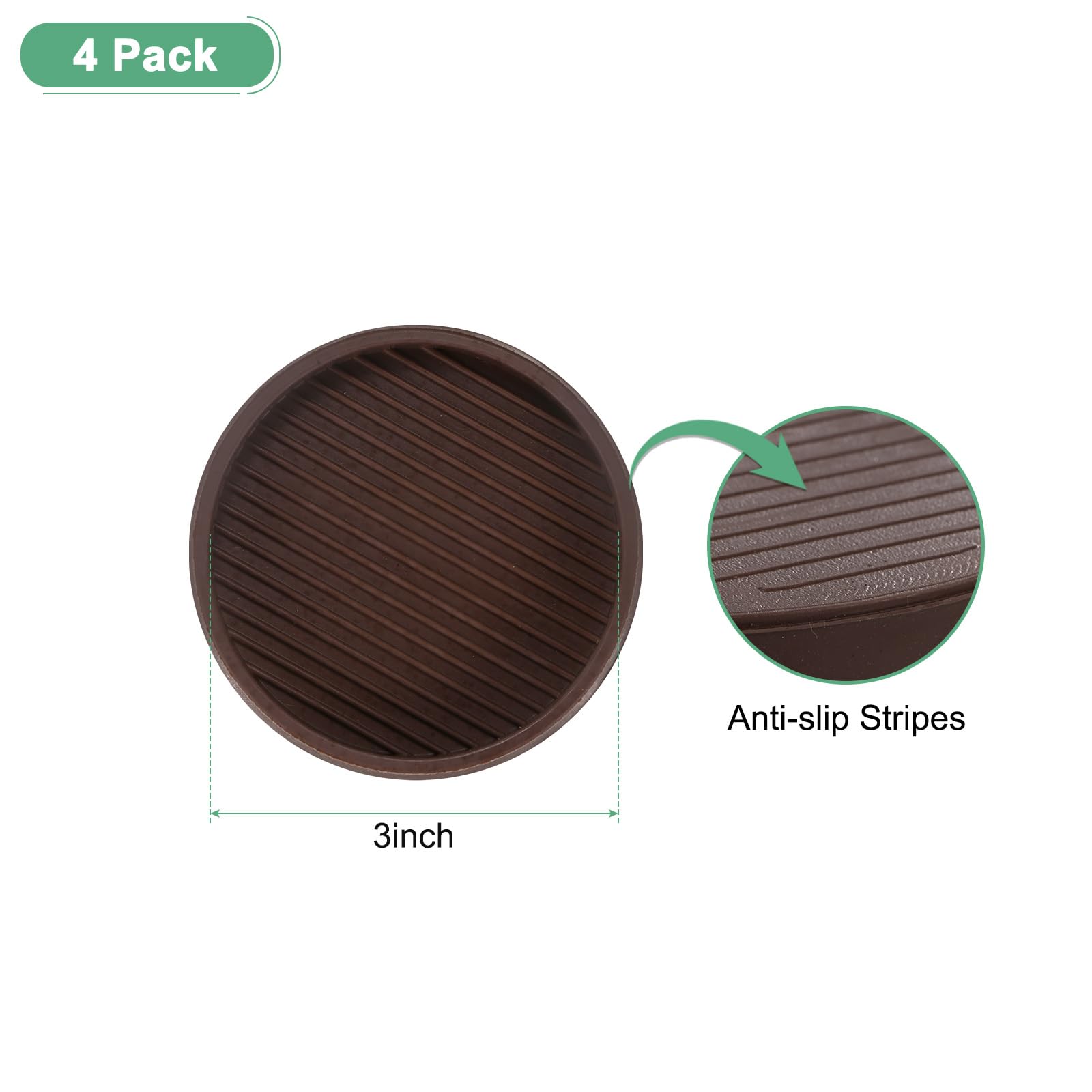 M METERXITY 4-Pack Furniture Coasters Cups, 3" Round Rubber Anti Slide Floor Protector Pads for Sofa Chair/Piano Stopper - Image 2