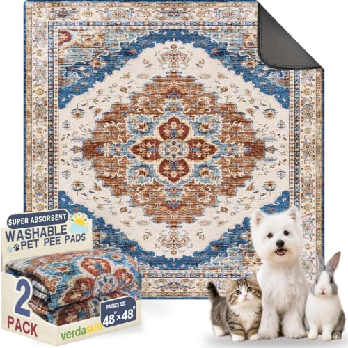 Image of Washable Pee Pads for Dogs, Reusable Puppy Potty Training Pads, Ultra-Absorbent Thick Waterproof Leak-Proof Non-Slip Pads & Mat for Crate, Playpen, Floor, Whelping & Housebreaking , 2 Pack 48 inchx48 inch