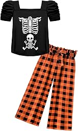 Arshiner Girls 2 Pieces Outfits Kids Square Neck Puff Sleeve Tops and Pants Set with Pockets 6-14 Years