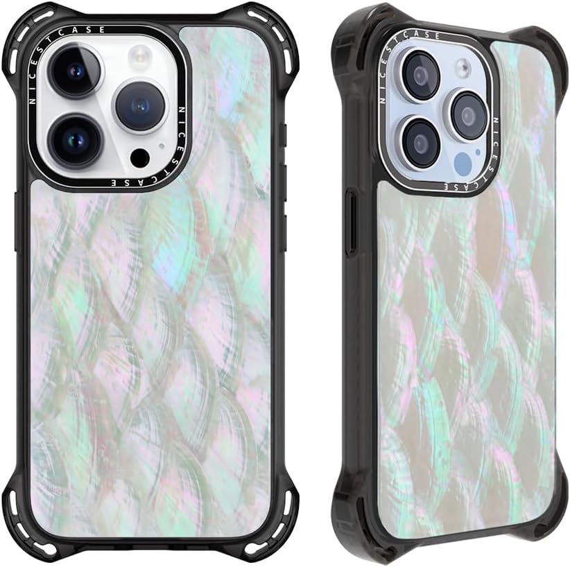 Ultra Impact for iPhone 15 Case Made with Unique Genuine Seashell, Military Grade Drop Tested / 24ft 7.5m Anti-Drop Protection Air Cushion Corners Wireless Charging - Beige