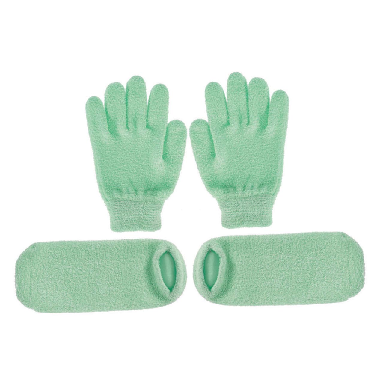 Cabilock 2 pares Guantes de Gel Hidratantes Exfoliantes para Manos y Pies para Cuidado Spa Blanqueamiento y Suavidad de Cutículas y Durezas Pack con Guantes y Calcetines Verdes