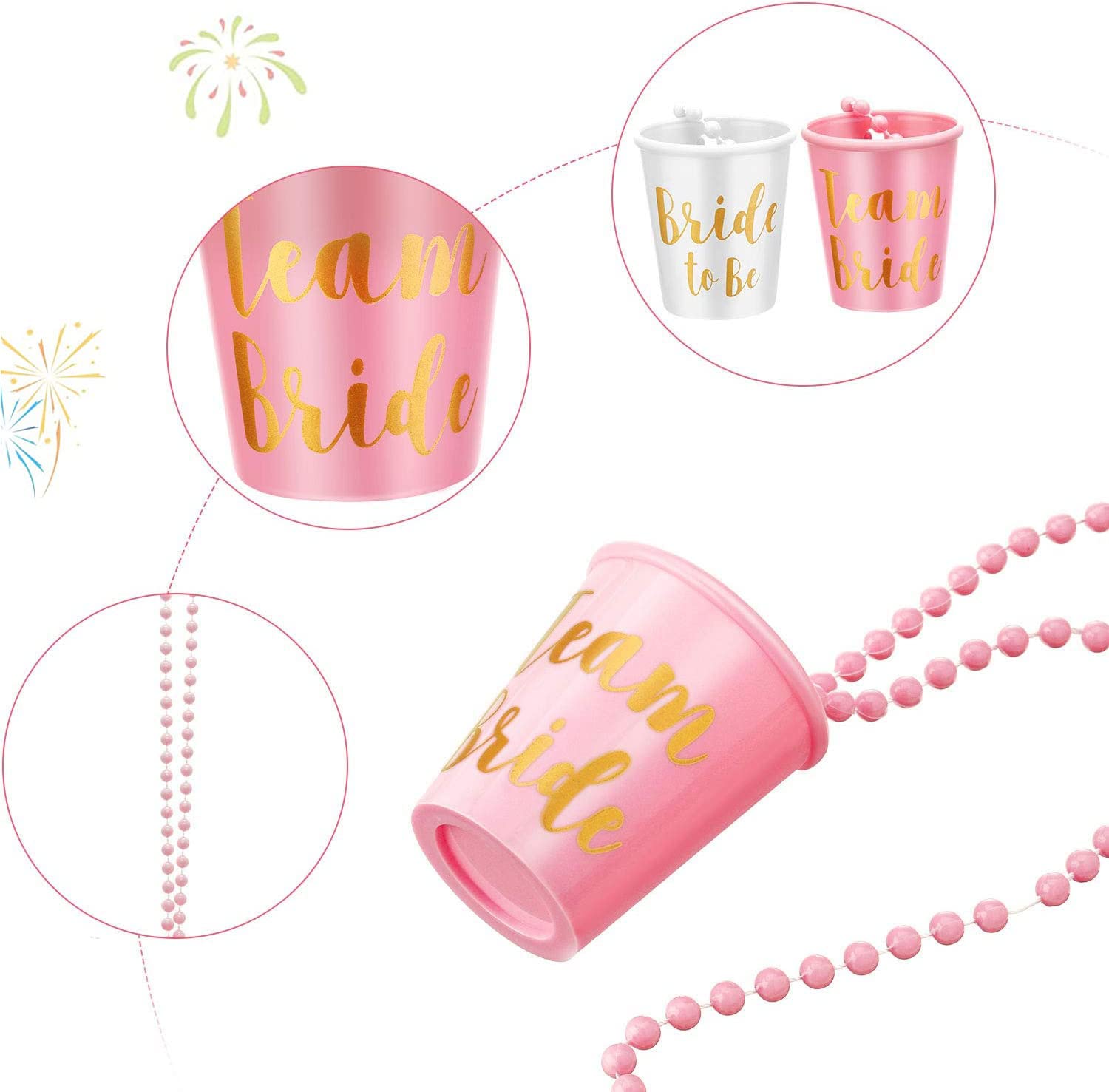 Confezione da 15 bicchierini da shot con catena, bicchierini da shot Jga, da appendere alla sposa, per collana, per addio al celibato, sposa, festa, decorazione di nozze