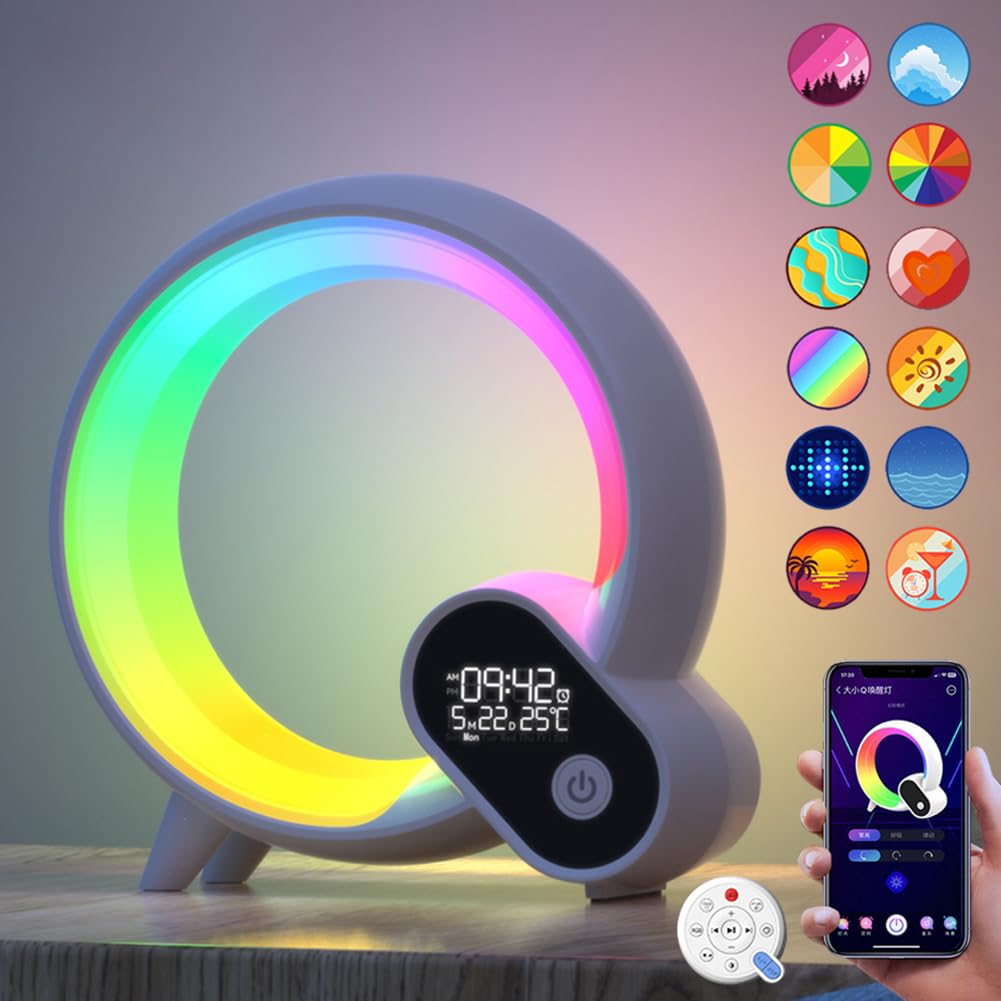 Rhythm Atmosphere Lamp, Sunrise Alarm Clock Wake Up Light, Altoparlante Bluetooth, Luce diurna e notturna con telecomando, Lampada da tavolo dimmerabile Luce notturna per camera da letto white