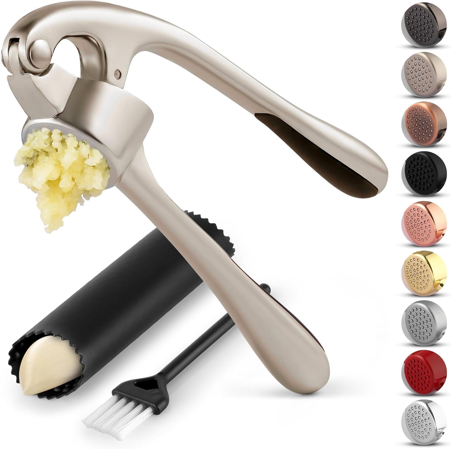 Zulay Kitchen Premium Garlic Press Set – Rust Proof & Dishwasher Safe Professional Garlic Mincer Tool – Easy-Squeeze, Easy-Clean with Soft, Ergonomic Handle – Silicone Garlic Peeler & Brush (Silver) Zulay Kitchen Premium Garlic Press Set – Rust Proof & Dishwasher Safe Professional Garlic Mincer Tool – Easy-Squeeze, Easy-Clean with Soft, Ergonomic Handle – Silicone Garlic Peeler & Brush (Silver)