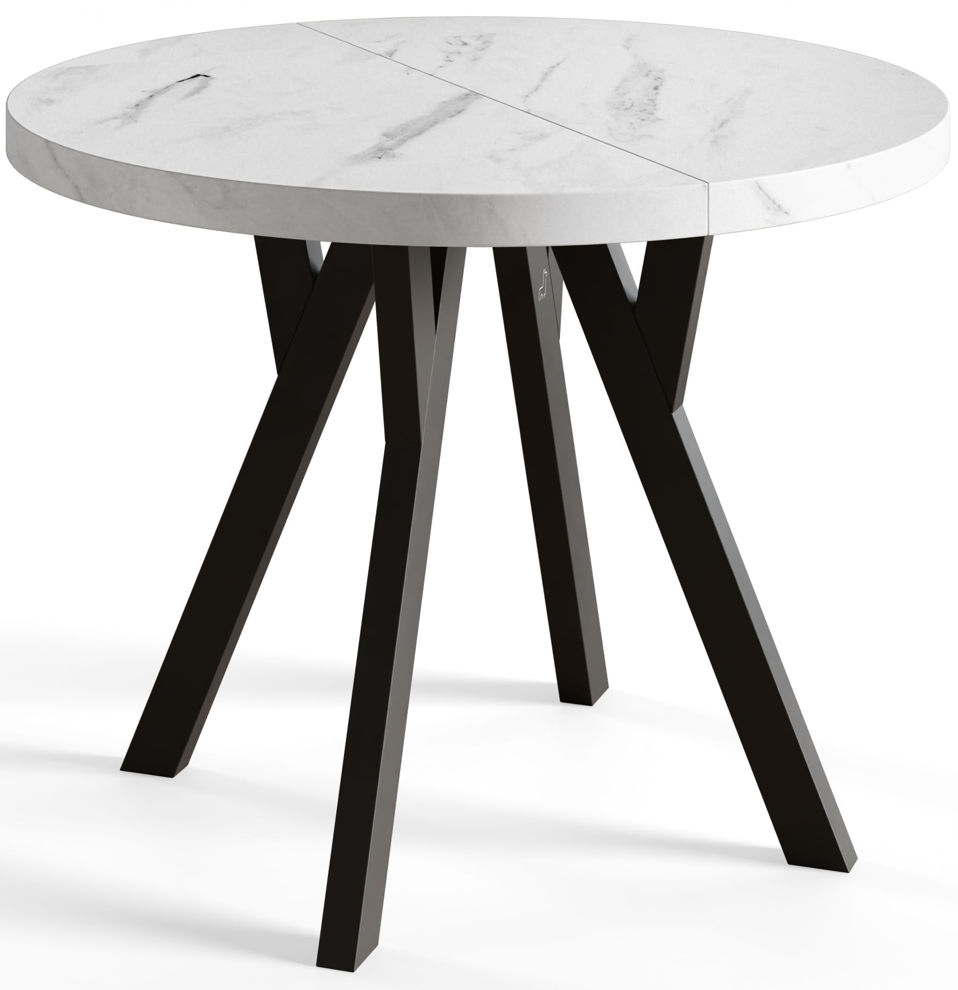 Tavolo da Pranzo Tavolo Rotondo Allungabile - Tavolo Sala da Pranzo Allungabile e Cucina - Piano in laminato da 36 mm - Gambe Solide - Diametro da 90 cm - Marmo - Collezione Ovo