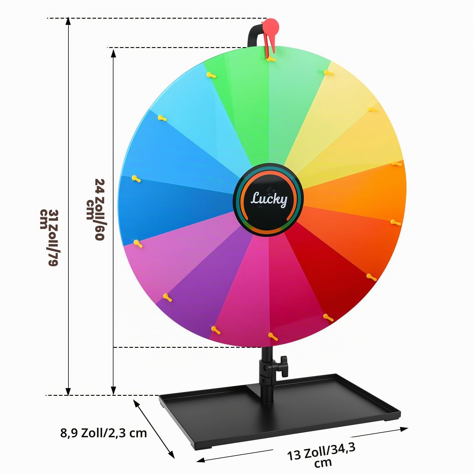 61 cm großes Tisch-Preisrad, 14 Schlitze, strapazierfähig, bearbeitbar, Kritzelspiel, Spinnrad, Roulette-Rad mit Ständer für Karneval, Messen, Glücks-Spin-Spiele