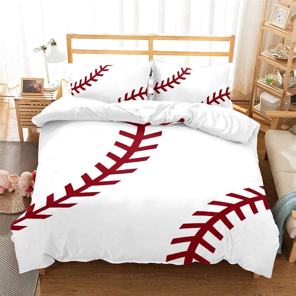 LanS Precise Baseball Sport Series Duvet Cover Bedding Set, Duvet Cover and Pillowcase, 3/4 Piece Set (Duvet Cover + 2 Pillowcases + Sheets) Health/Soft/colourfast (I,Twin-3PCS-172x218cm)