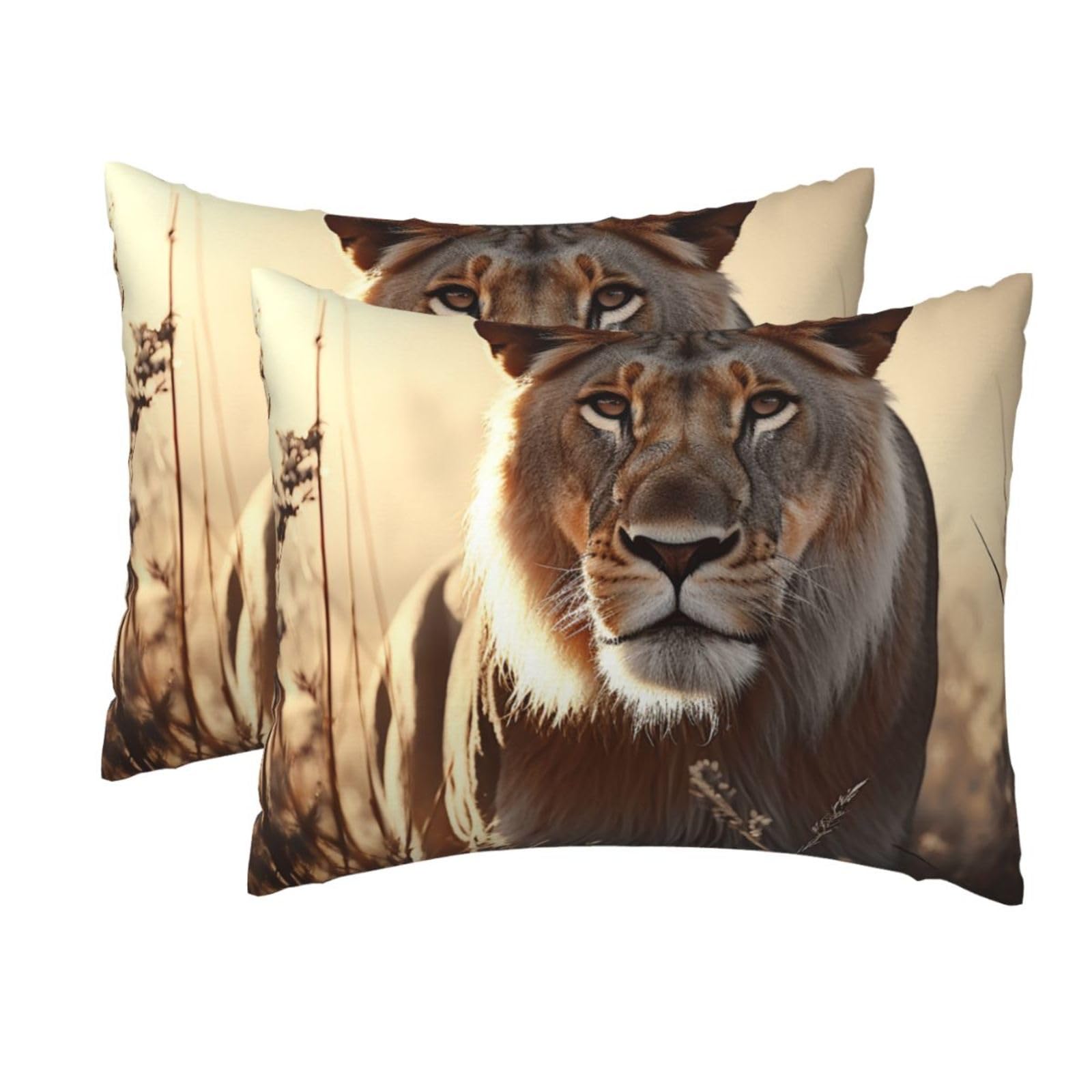 2 Pack Standard Size Pillow Cases for Hair and Skin Soft Breathable Pillow Case Covers with Hidden Zipper Female Lion Pillowcase 20x26 Inches Pillow Cover for Sleeping Gift