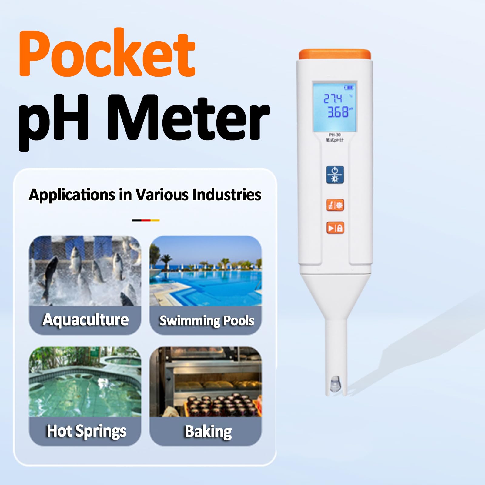PH-Meter In Stiftform, Tragbarer PH-Tester Für Wassersprudler, 1-3-Punkt-pH-Kalibrierung, Unterstützt 0 Bis 60 °C ATC, Mit PH-Kombinationselektrode, Für Konventionelle Flüssigkeiten